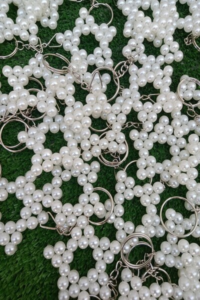 Emtory Home 25 Adet Zincirli İnci Yıldız Anahtarlık - Kına Hediyeliği - Nişan...