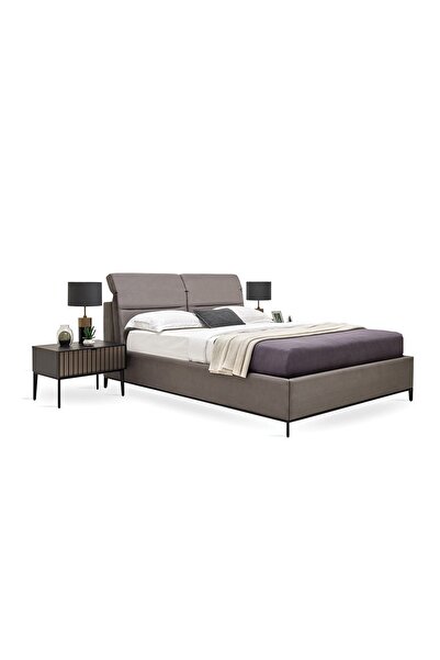 Enza Home Riga Modern Klasik Çift Kişilik Başlıklı Baza - Gri
