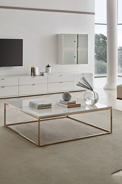 Enza Home Legato Kare Metal Orta Sehpa - Beyaz/gold