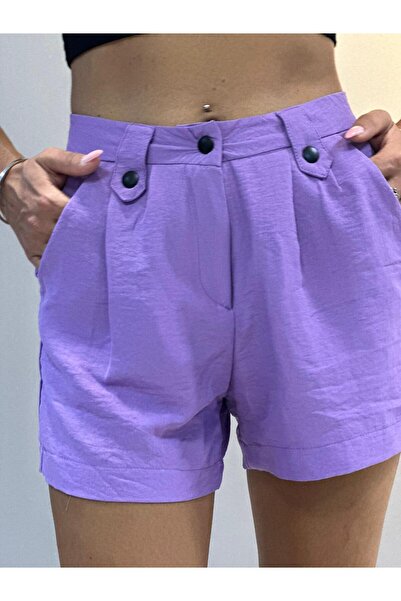 CAN ÇAPAR Kadın Yüksek Bel Düğme Detaylı Pamuk-Elastan Şort