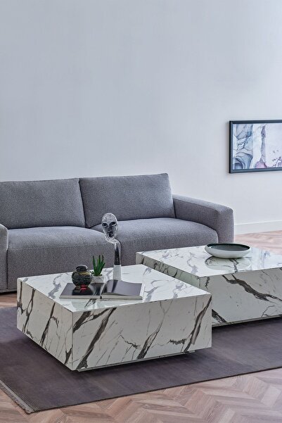 Enza Home Tosca Mermer Desenli Orta Sehpa - Beyaz