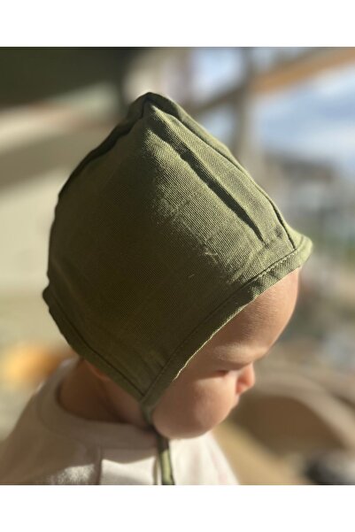 runbaby بونيه موسلين أخضر للأطفال - طبقة واحدة، وجهين (3-9 أشهر)