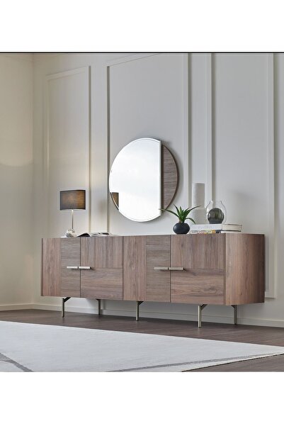 Enza Home Pavia Mermer Desenli Modern Konsol - Ceviz