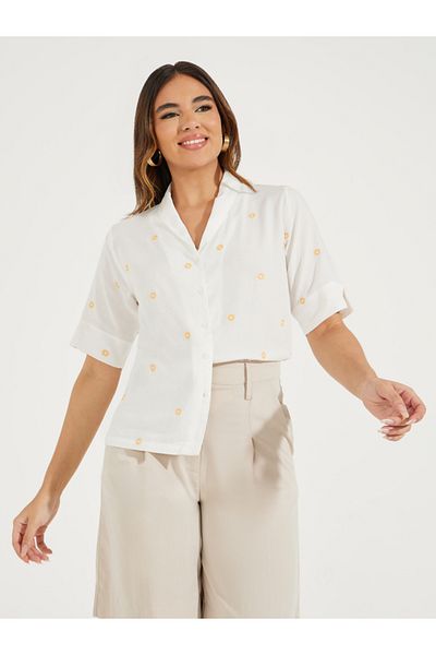Styli Floral Embroidery Detail Relaxed Fit Shirt