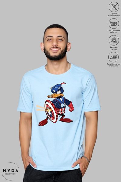 Nyda Collections Μπλουζάκι με κοντό μανίκι Unisex με λαιμόκοψη Donald Duck Captain America με στάμπα από βαμβάκι