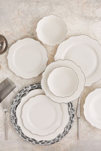Karaca Almond Platin Line  24 Parça 6 Kişilik Porselen Yemek Takımı