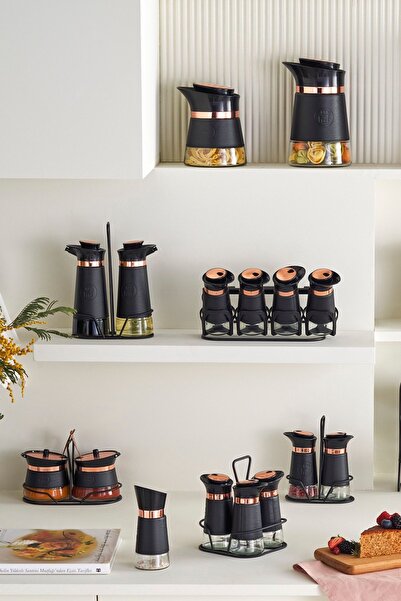 Karaca Latin Leather 6-Piece Glass Spice Set with Stand