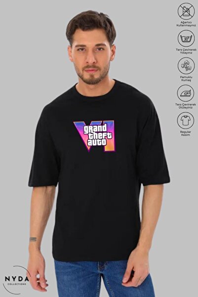 Nyda Collections Tricou cu mânecă scurtă cu imprimeu Gta 6 din bumbac cu gât ...