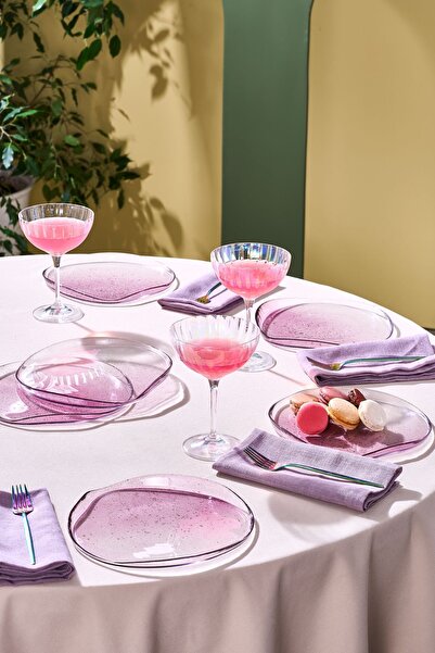 Karaca Petunya Glass Cake / Dessert Set for 6 People 21 cm