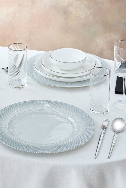 Karaca Home Marisa Yuvarlak Supla Simli Gümüş Beyaz 33 cm