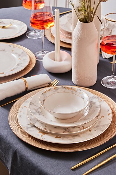 Karaca Forever Bone Marble 24 Parça 6 Kişilik Yemek Takımı