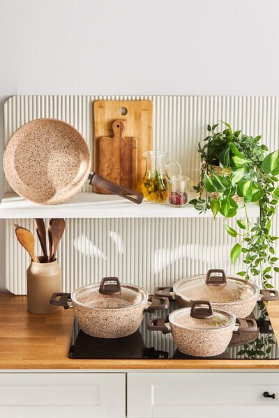 Karaca Biogranit Gris Wood 7 Parça Tencere Seti