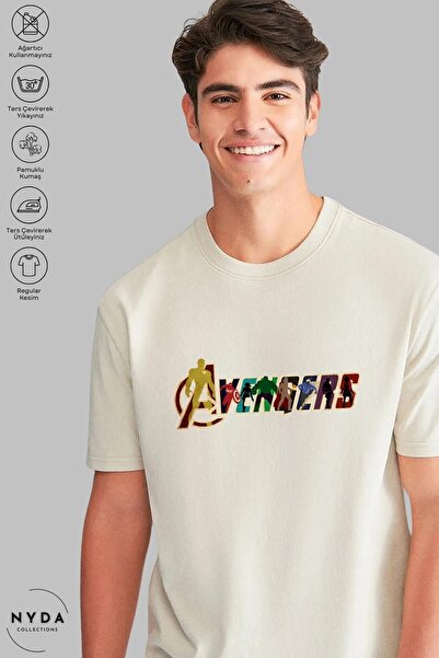 Nyda Collections Tricou cu mânecă scurtă cu imprimeu Marvel Avengers, unisex,...