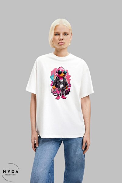 Nyda Collections Pamučna unisex majica sa printom Rose Duck - okrugli izrez, ...