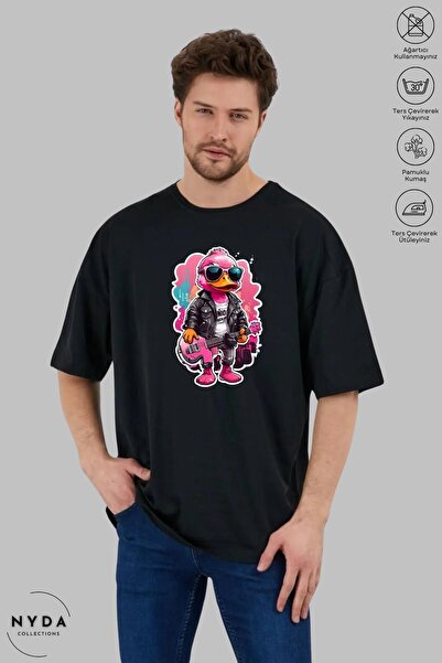 Nyda Collections Pamučna unisex majica sa printom Rose Duck - okrugli izrez, ...