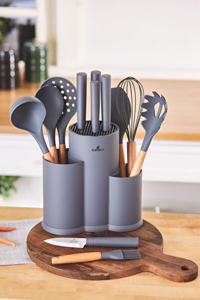 Karaca Burby Rainbow 14 Parça Standlı Servis ve Bıçak Seti Gri