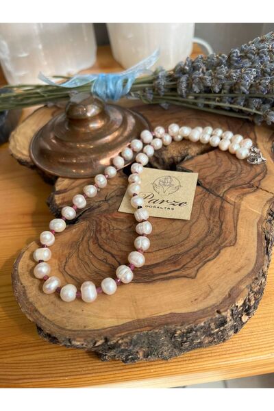 parze doğaltaş İnci ve Yakut Doğal Taş Tasarım Dizi Kolye