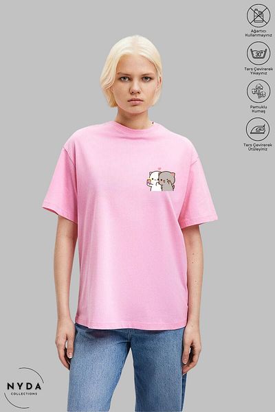 Nyda Collections Μπλουζάκι με λαιμόκοψη Unisex Oversize - Bubu Dudu Selfie Print, Βαμβακερό, Κοντό μανίκι
