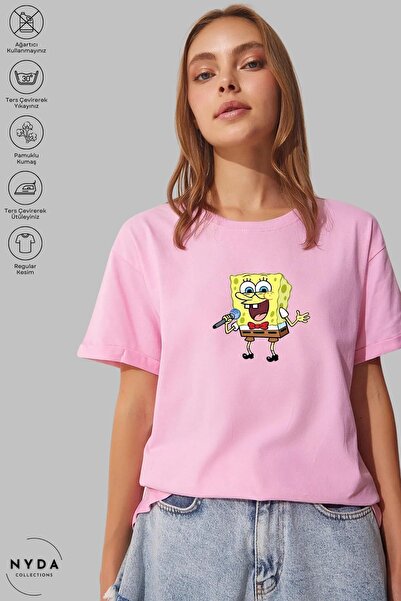 Nyda Collections Unisex Oversize Bisiklet Yaka Pamuk Sünger Bob Baskılı Kısa ...