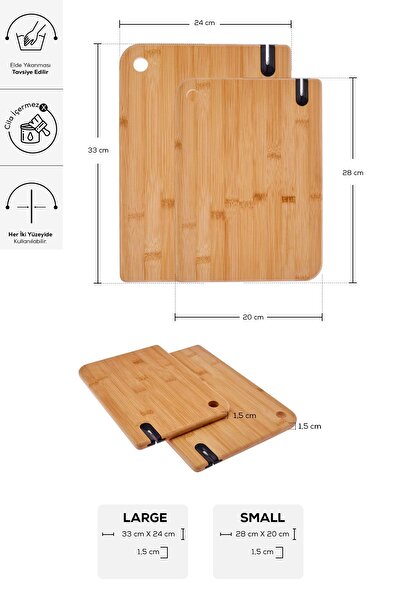 Karaca Elis Set de 2 plăci de tăiat din bambus cu ascuțitor de cuțite 28/33 cm