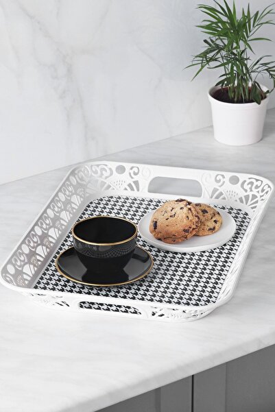 Karaca Roby Siyah Beyaz Dikdörtgen Tepsi 45 Cm