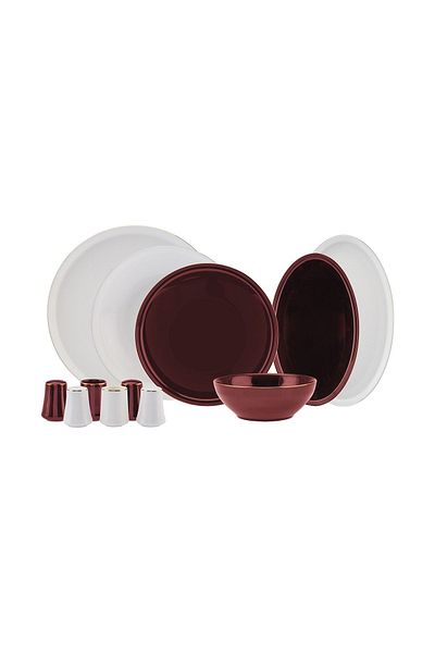Karaca Elara New Bone 57 Piece 12 Person Dining Set Red-white