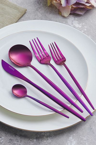 Karaca Orion Purple 30 Piece Fork Spoon Knife Set for 6 People