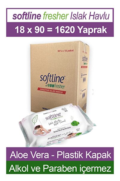 Softline Fresher Sensitive 90 Yaprak 18 Paket Islak Mendil Aloevera Özlü