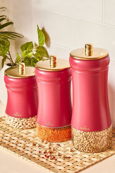 Karaca Gold Berry 3-Piece Vacuum Glass Jar Storage Container