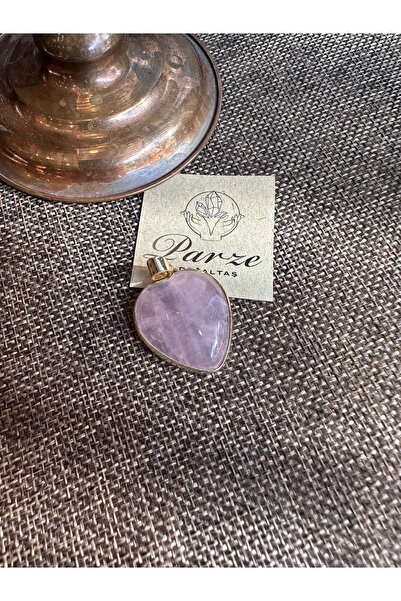 parze doğaltaş Pembe Kuvars Kalp Kolye