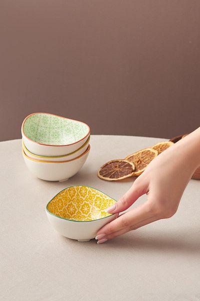 Karaca Floral Blue Triangle Snack Bowl 10 Cm
