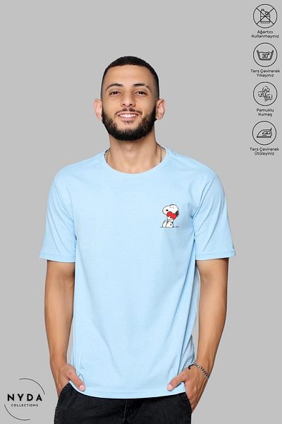 Nyda Collections Μπλουζάκι Unisex Crew Neck Snoopy με εμπριμέ βαμβακερό κοντό μανίκι