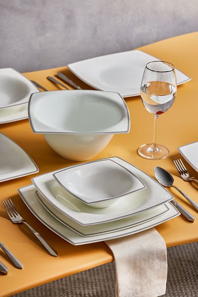Karaca Fine Pearl Neklus 58-teiliges quadratisches Esstisch-Set für 12 Personen