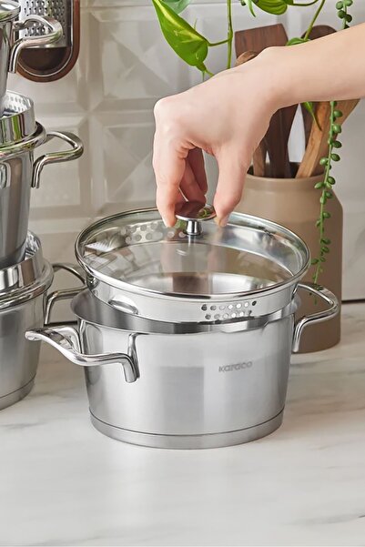 Karaca Vapor Induction Based 8 Piece Steel Cookware Set with Strainer