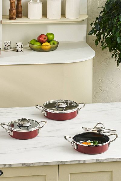 Karaca Erva Enamel Induction Based 6 Piece Sahan Set Claret Red