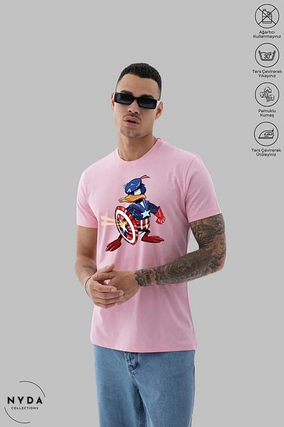 Nyda Collections Μπλουζάκι με κοντό μανίκι Unisex με λαιμόκοψη Donald Duck Captain America με στάμπα από βαμβάκι