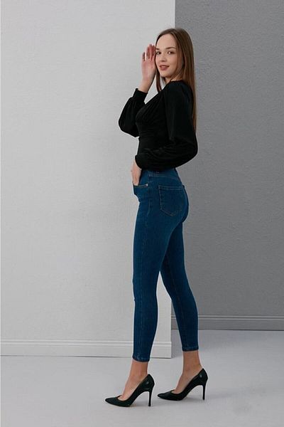VEGA Blugi de damă skinny lycra cu talie înaltă albastră - până la gleznă