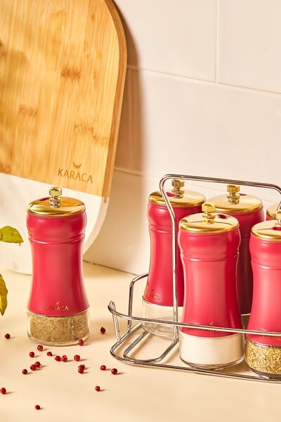 Karaca Glass New Gold Berry - 7 Piece Square Spice Set, New 0-249 ml