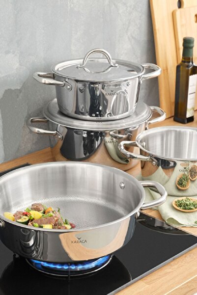 Karaca 3ply Powersteel 316 Çelik Indüksiyon Tabanlı Konik 8 Parça Petekli Çelik Tencere Seti
