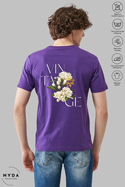 Nyda Collections Pamučna vintage majica sa cvetnim printom, unisex, oversize ...