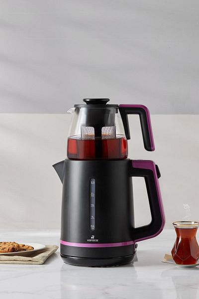Karaca Maxi Tea Xl 2in1 Glass Teapot Tea Machine And Kettle Raspberry