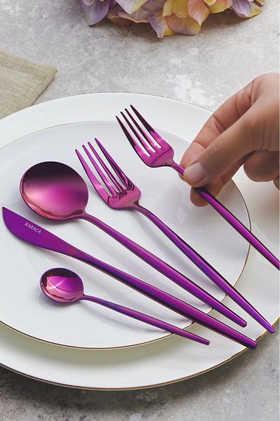 Karaca Orion Purple 30 Piece Fork Spoon Knife Set for 6 People