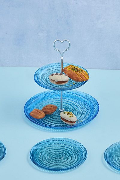 Karaca Modern 6+ Mini 7 Piece Glass Cake/Pastry/Dessert Set - 15X15 Blue Round Bpa Pastry Plate