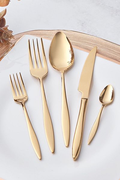 Karaca Ilıca Gold - 30-Piece Fork, Spoon and Knife Set for 6 People