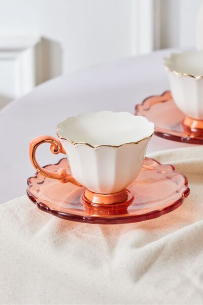 Karaca Samo Set of 2 Orange Coffee Cups with Acrylic Saucers 90 ml