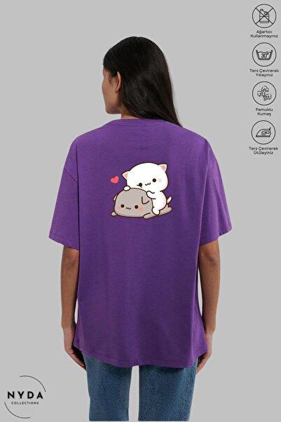 Nyda Collections Tricou oversize din bumbac unisex cu imprimeu îmbrățișat - d...