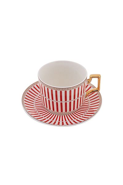 Karaca Jolly Red Double Line 2-Person Tea Cup Set 220 Ml