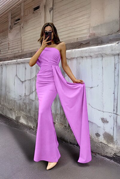 ALFUDO Moda Collection فستان سهرة أرجواني بكتف واحد من إيو مع ذيل