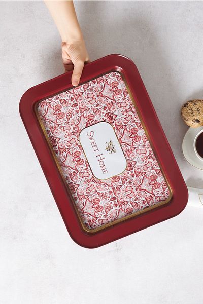 Karaca Whitney Red Metal Rectangular Tray 31x43 Cm