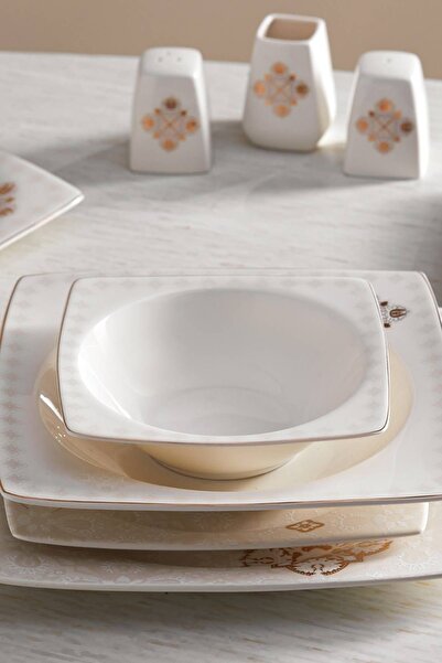 Karaca Goldies 57 Parça 12 Kişilik Kare Porselen Yemek Takımı